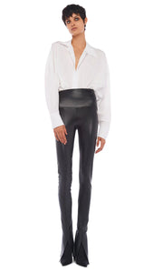 Slim-fit high-waisted vegan leather leggings with center slit detail by Norma Kamali