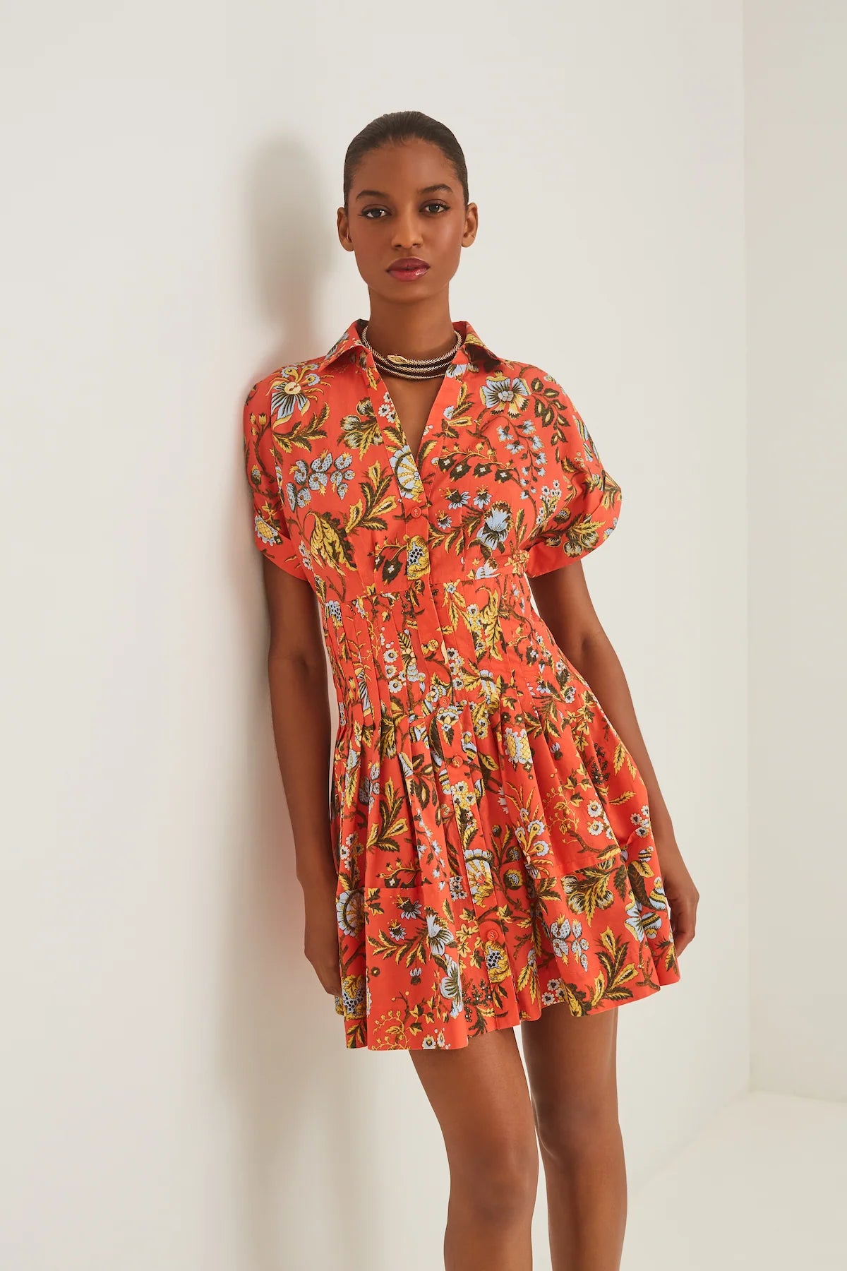 Cara Cara Nash Mini Dress in printed cotton poplin with fit-and-flare silhouette and shirtdress design.