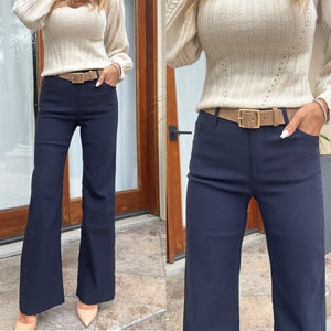 Side view of Bevy Flog Amy pants with subtle ankle flare and flattering fit