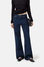 Load image into Gallery viewer, Closed Denim Gillian Jean in dark blue — women’s low-waist flared jeans with a long leg and vintage-inspired fit
