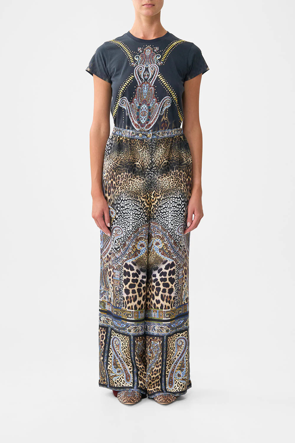 Camilla Istanbul Animalia lounge pant in limited edition print with relaxed fit, button fly front, elastic waistband, and patch pocket