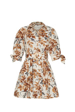 Load image into Gallery viewer, Cara Cara Caro mini dress in Windsor Egret print with bow tie sleeves and belted waist
