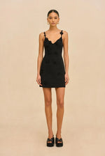 Load image into Gallery viewer, Cult Gaia Flora Dress Black
crochet mini dress women
3D floral applique dress
black sleeveless V neck dress
designer crochet dress
luxury mini dress women
statement floral dress
resort wear black dress

