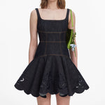 Load image into Gallery viewer, Selt Portrait Bow Denim Dress
