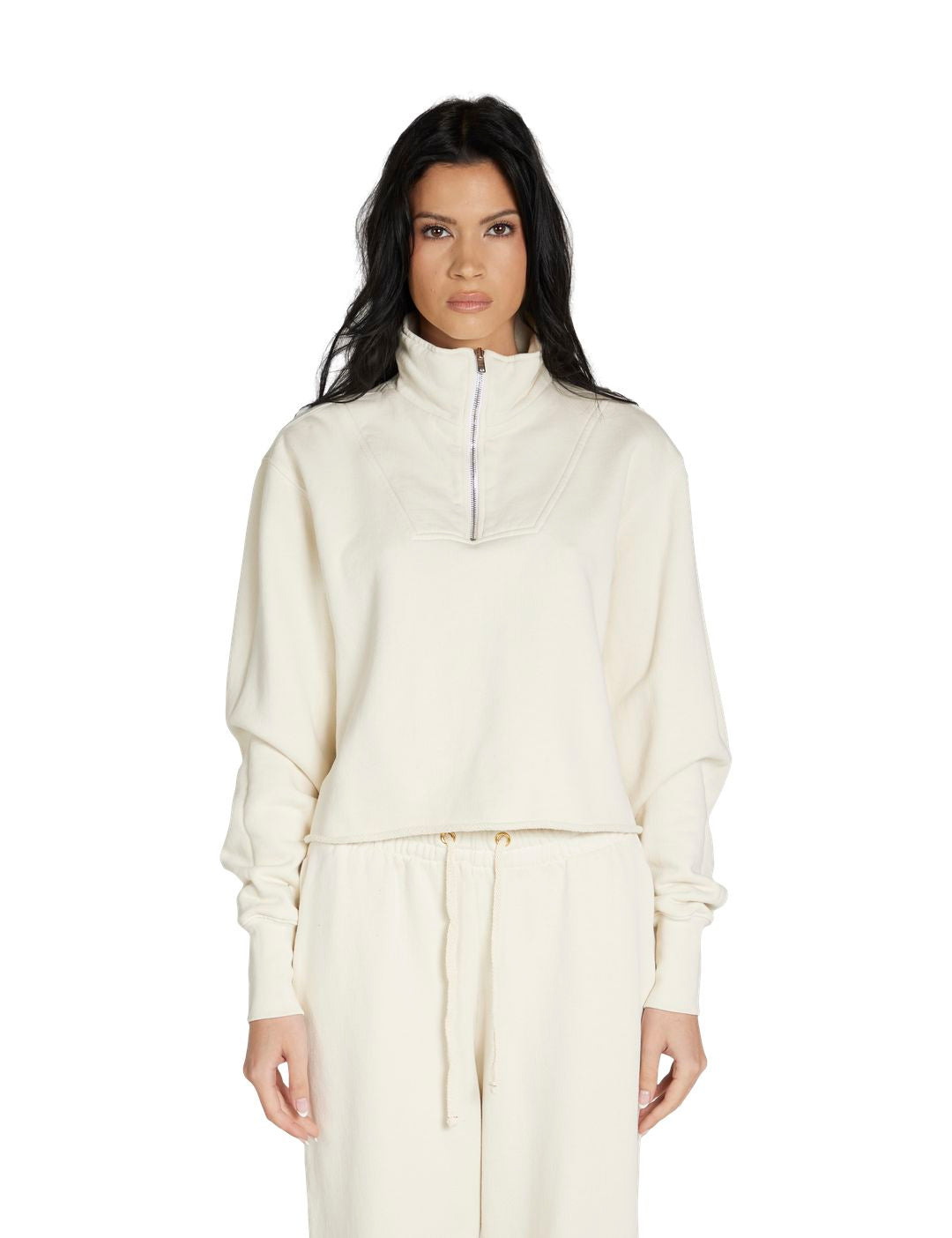 “Les Tien Haley zip-up hoodie made in the USA, featuring 100% cotton structured fleece, raw hem, Riri zipper, vintage brushed texture, and relaxed boxy fit sitting at or above the waistline