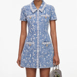 Load image into Gallery viewer, Self Portrait Collared Textured Denim Mini Dress

