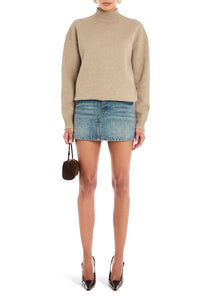 SER.O.YA Farrah Mini Dress in Desert/Dawn – mini sweater dress with knit top and contrasting denim skirt detail