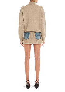 Farrah Mini Dress by SER.O.YA – knit sweater dress with denim skirt detail in Desert/Dawn.