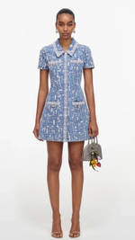 Load image into Gallery viewer, Self Portrait Collared Textured Denim Mini Dress
