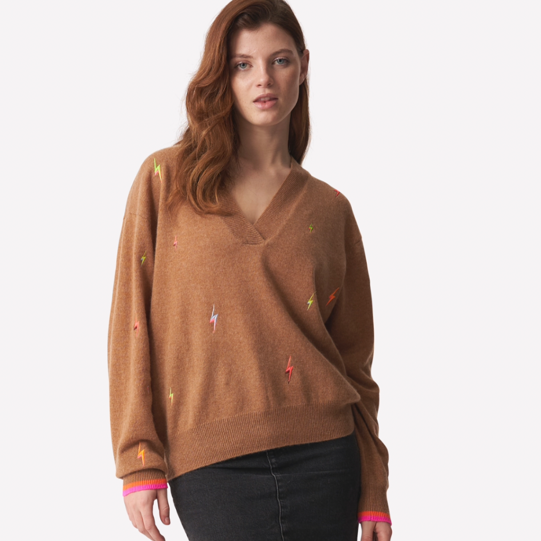 Brodie Cashmere Lighting Bolt V Neck