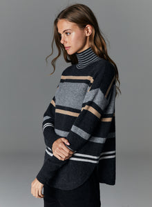 Autumn Cashmere Striped Mock With Shirt Tail