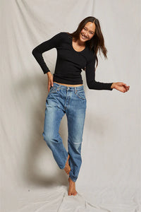 Sexy and slinky white long sleeve top made from a soft cotton-modal-spandex blend, featuring a flattering ribbed design for all body types
