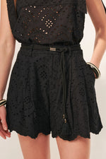 Load image into Gallery viewer, Poupette St Barth Chantal Shorts in cotton eyelet Celyne with scalloped hem and detachable tassel belt
