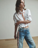 Load image into Gallery viewer, Hellessy Kyr Top white poplin shirt with coral embroidery long sleeve luxury capsule collection blouse
