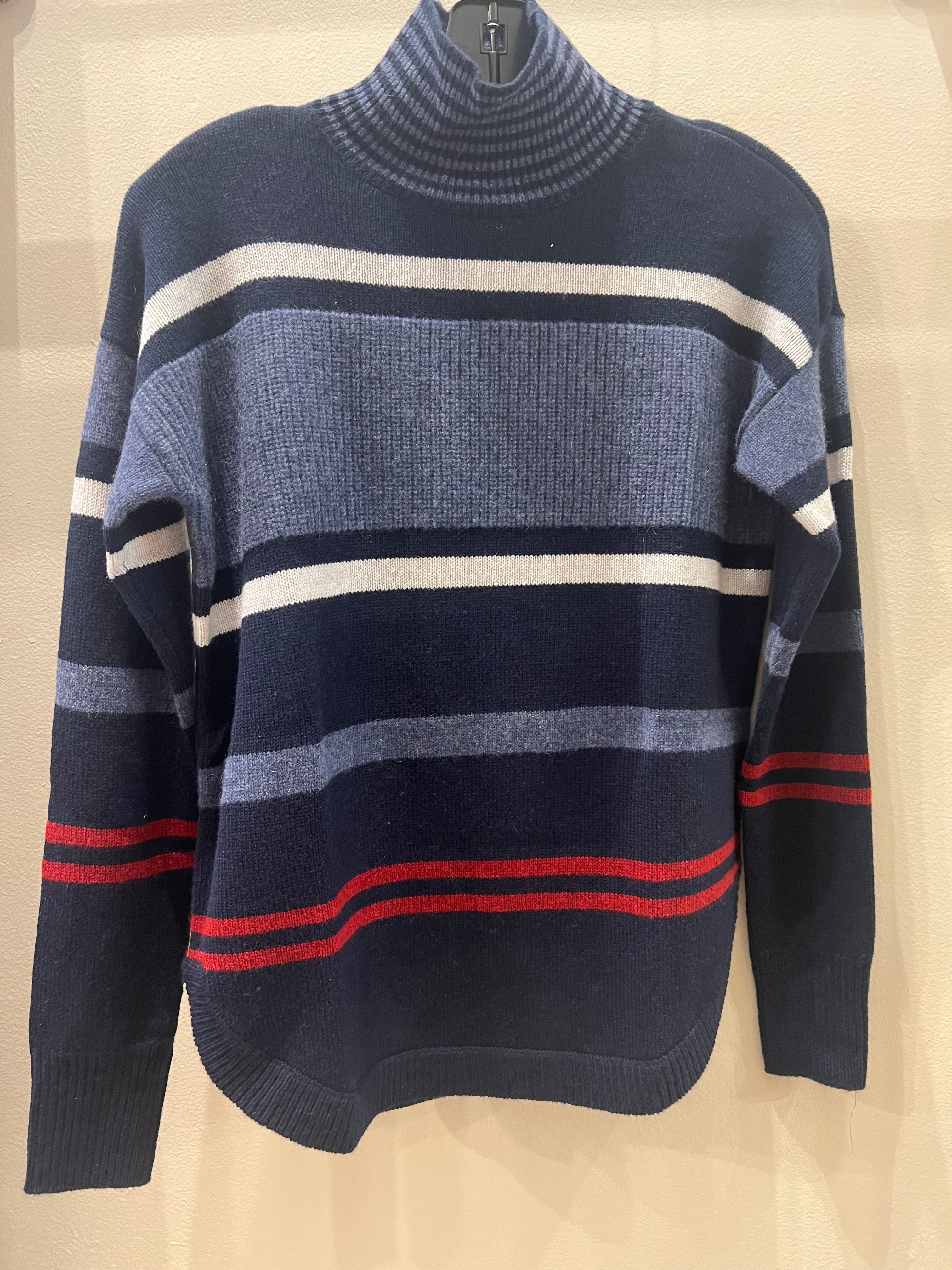 Autumn Cashmere Striped Mock With Shirt Tail