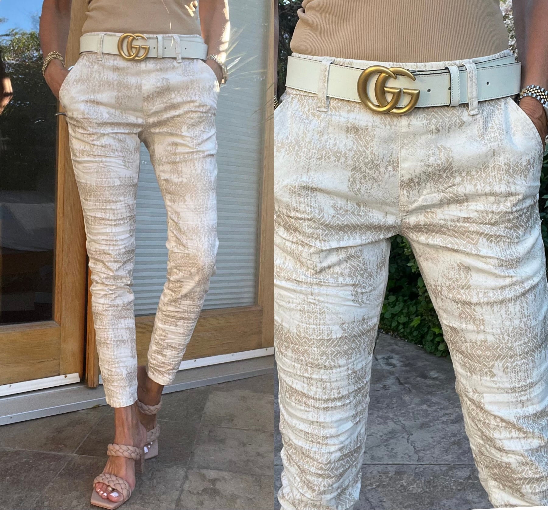 Bevy Flog Dafna Style Pant in Beige Print